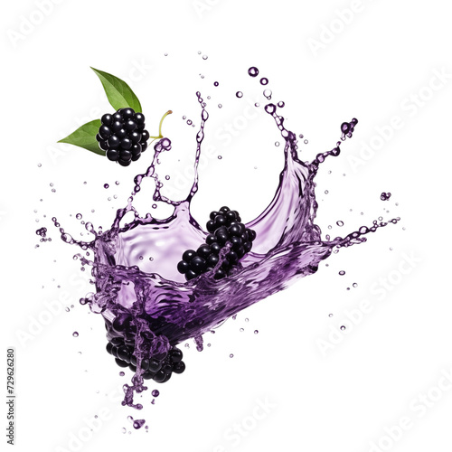 realistic fresh ripe elderberry with slices falling inside swirl fluid gestures of milk or yoghurt juice splash png isolated on a white background with clipping path. selective focus photo