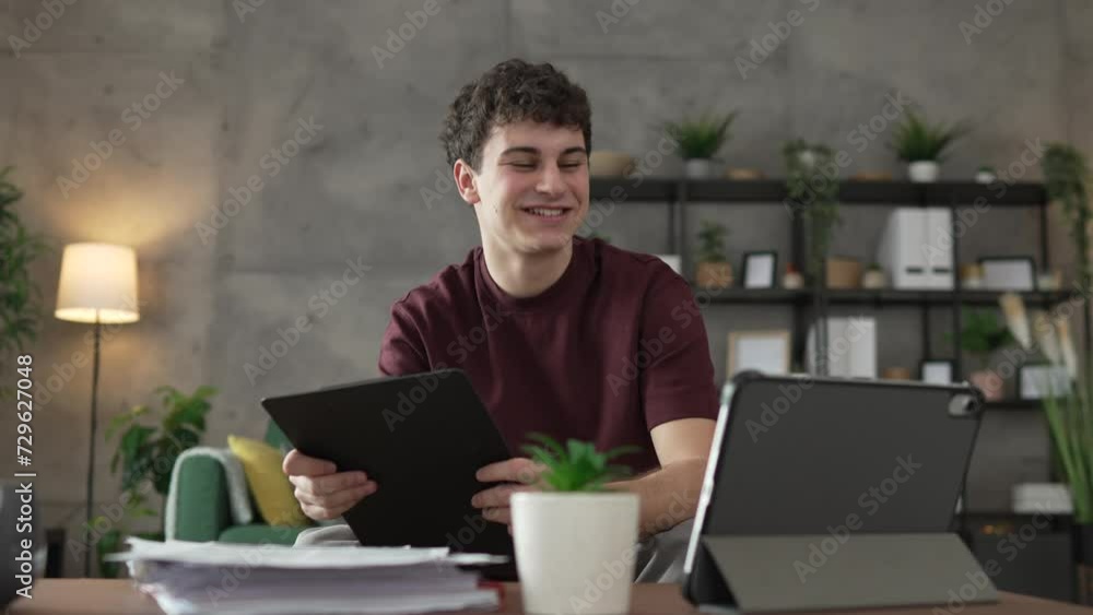 Young caucasian man teenager student study at home Young caucasian man teenager student study at home