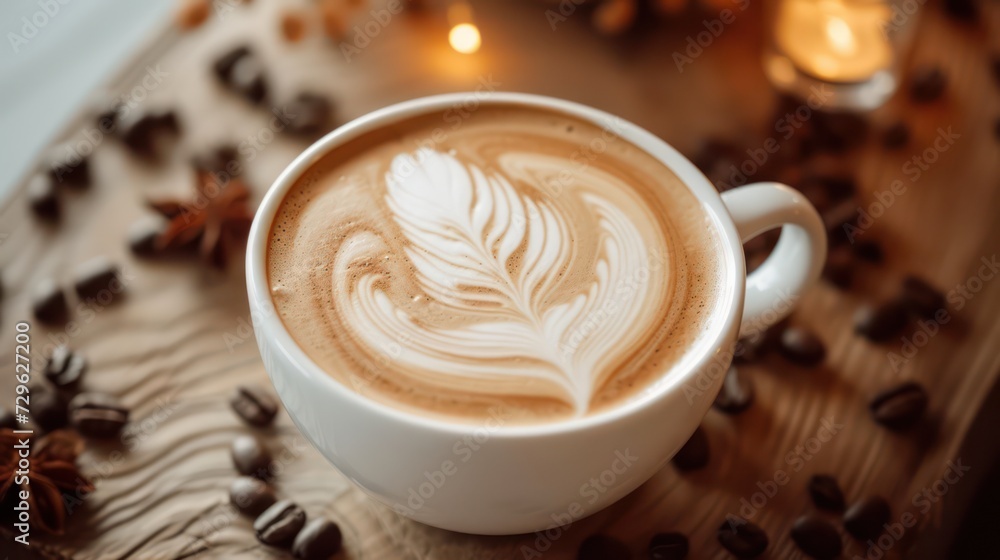 A cup of delightful coffee, prepared and adorned with an elegant flower drawing, ready for consumption. A cup of delightful coffee, prepared and adorned with an elegant flower drawing, ready for consumption.