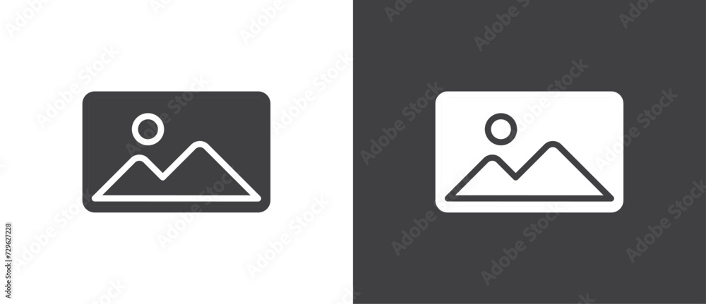 Landscape image icon in flat style. Picture icons. Gallery icon vector illustration. Gallery, image, picture symbol, photo signs. Picture vector icon in black and white background. Landscape image icon in flat style. Picture icons. Gallery icon vector illustration. Gallery, image, picture symbol, photo signs. Picture vector icon in black and white background.