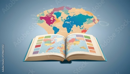 Religious global mission Spreading the word. Illustration of an open bible or book with a colorful map of the world created with generative ai