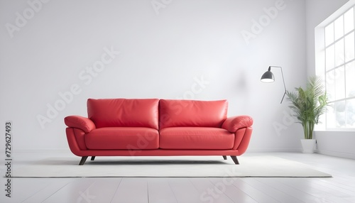 Red sofa in empty white room 