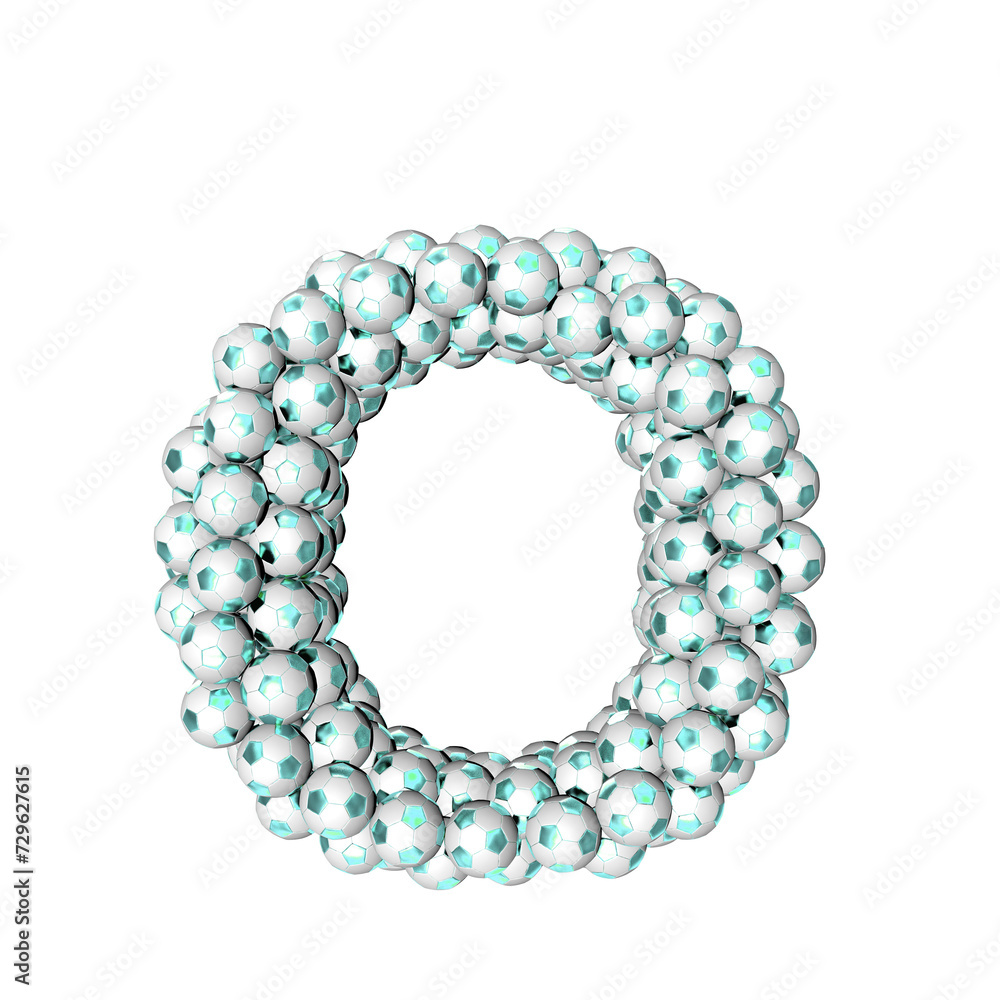 Symbol made from turquoise soccer balls. letter o Symbol made from turquoise soccer balls. letter o