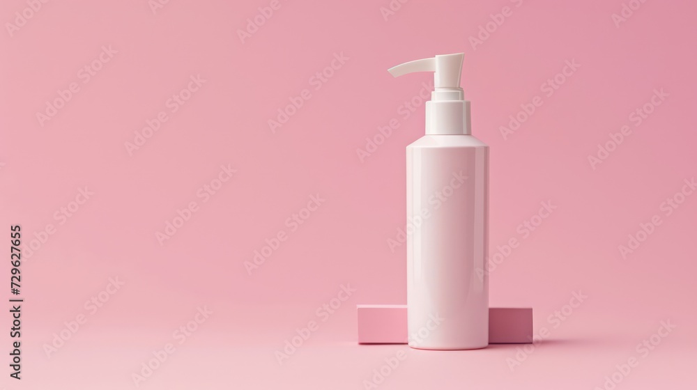 A blank cosmetic product mockup, set against a pink studio background, providing ample space for text placement A blank cosmetic product mockup, set against a pink studio background, providing ample space for text placement