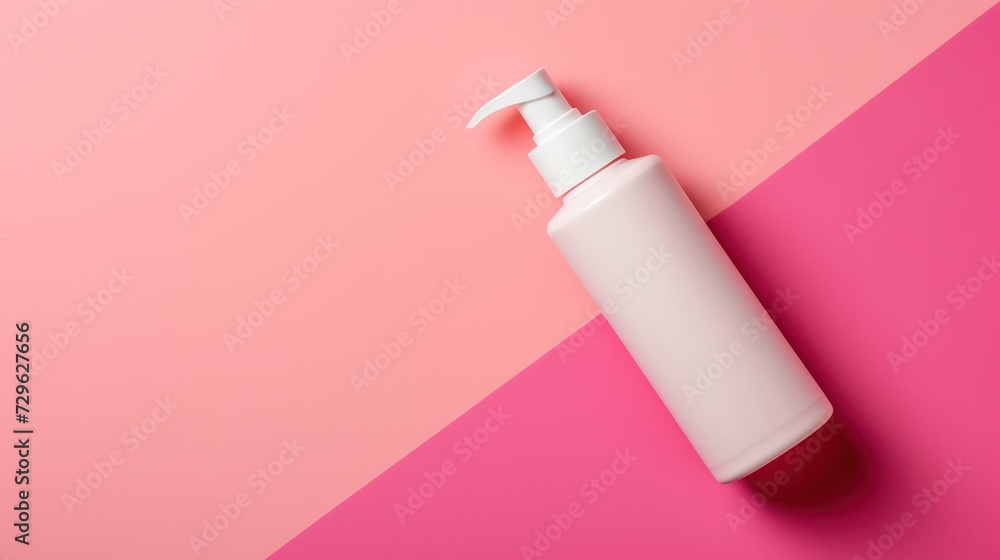 A blank cosmetic product mockup, set against a pink studio background, providing ample space for text placement A blank cosmetic product mockup, set against a pink studio background, providing ample space for text placement