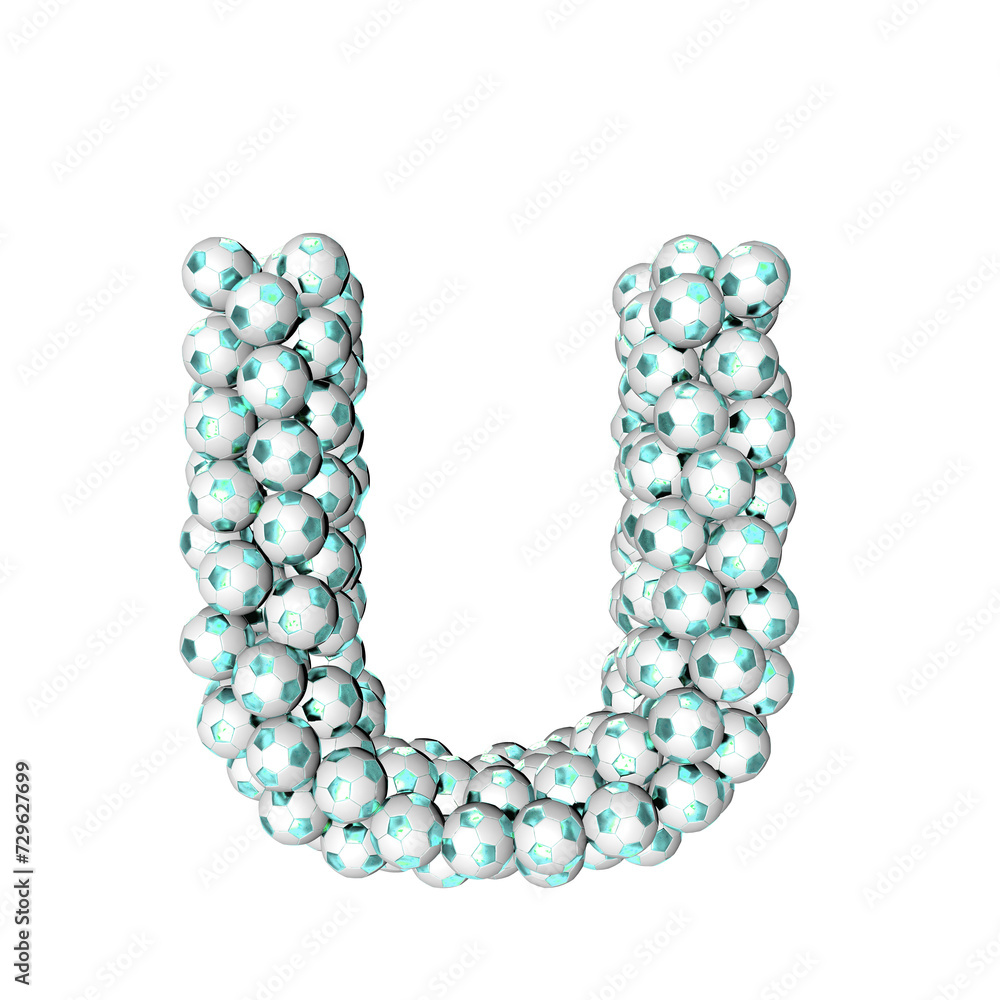 Symbol made from turquoise soccer balls. letter u Symbol made from turquoise soccer balls. letter u