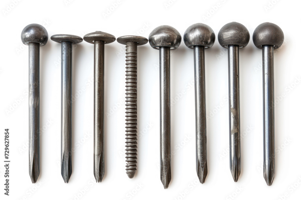 Set of metal nail head isolated on white background Set of metal nail head isolated on white background