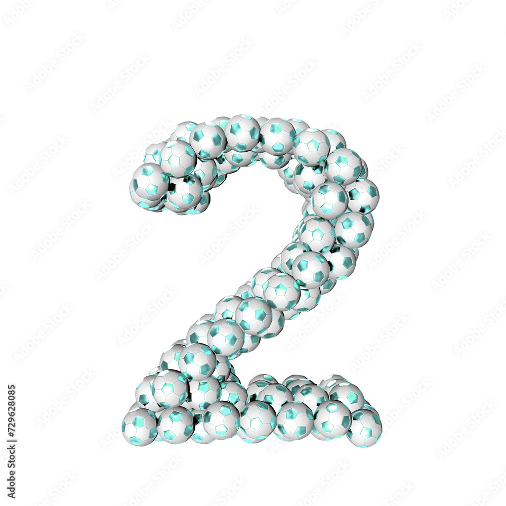 Symbol made from turquoise soccer balls. number 2 Symbol made from turquoise soccer balls. number 2