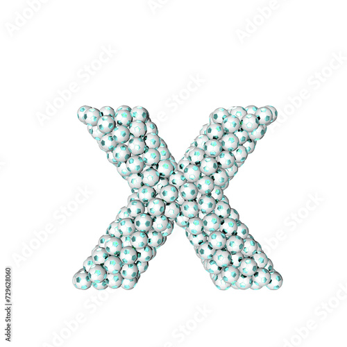 Symbol made from turquoise soccer balls. letter x