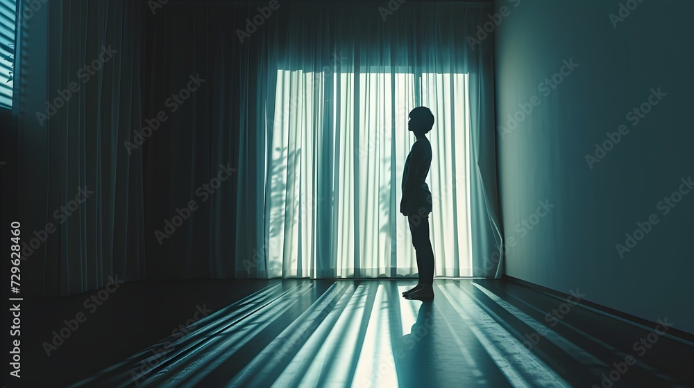 Shifting Shadows: Person in Room with Fluctuating Shadows | Ultra Realistic 8K | Compact Camera | AdobeStock