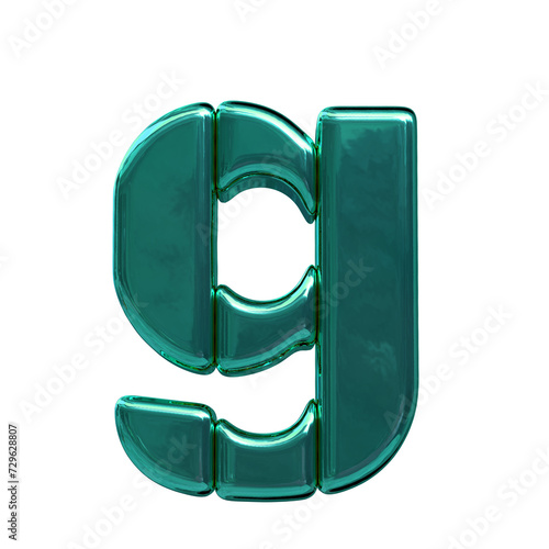 Symbol made of turquoise vertical blocks. letter g