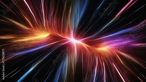 abstract background with glowing lines Two abstract energy beams of different colors colliding in a black background , 