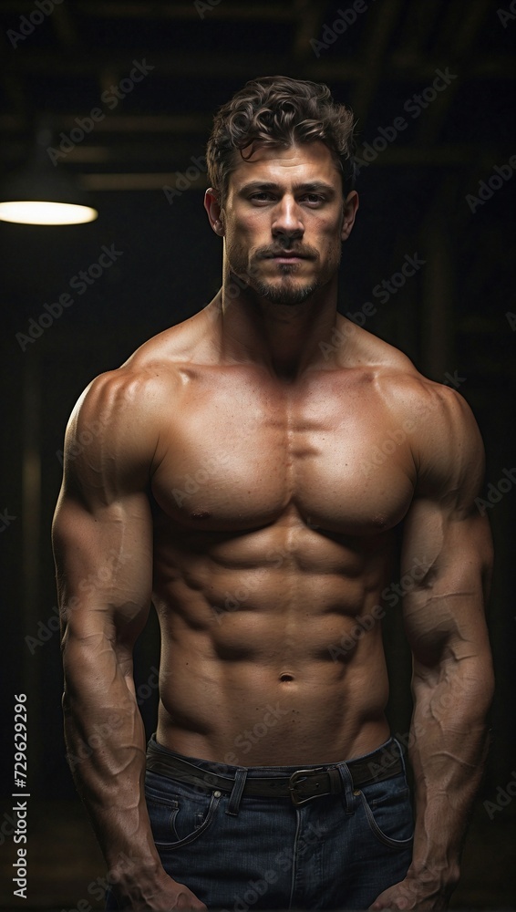 Shirtless Man Posing for a Picture. Generative AI. Shirtless Man Posing for a Picture. Generative AI.