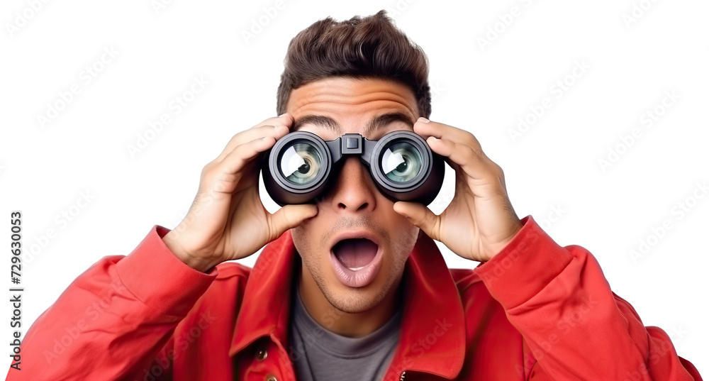Surprised guy looking through binoculars, cut out Surprised guy looking through binoculars, cut out