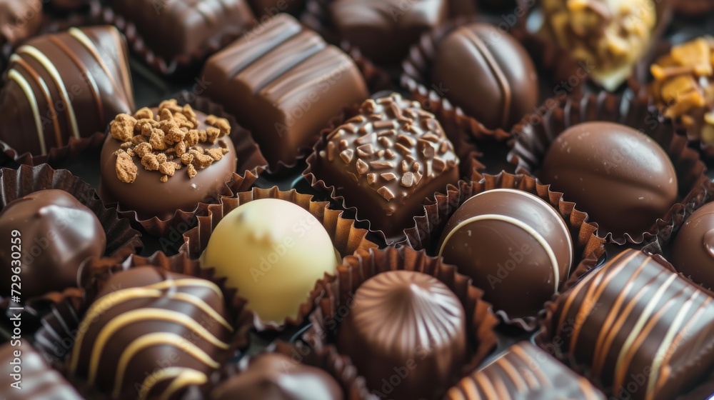 a close up of a box of chocolates with different types of chocolates on top of one of the chocolates is white and chocolate on the other side of the box. a close up of a box of chocolates with different types of chocolates on top of one of the chocolates is white and chocolate on the other side of the box.