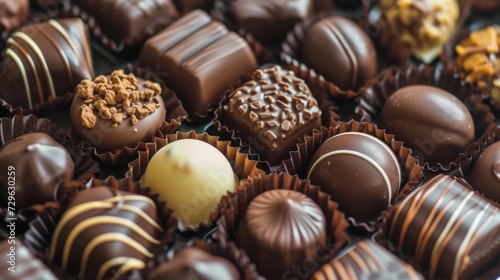 a close up of a box of chocolates with different types of chocolates on top of one of the chocolates is white and chocolate on the other side of the box.