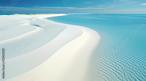 Aerial view of beautiful beach, simple, calm composition in clear blue