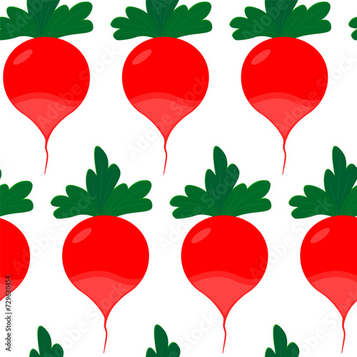 Spring pattern. Radish seamless pattern. Radish illustration. Image, background. Radish as a separate object. For wrapping paper, wallpaper, backgrounds, etc