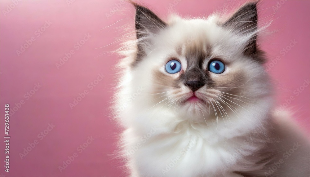 small kitten portrait isolated on pink background