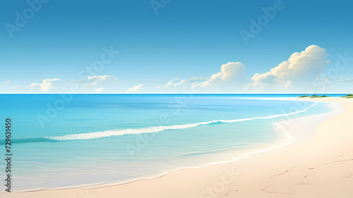Sandy beach with light blue transparent water waves and sunlight, tranquil aerial beach scene © Derby