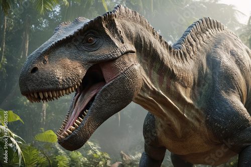 Dangerous roaring dinosaur in prehistoric age photo