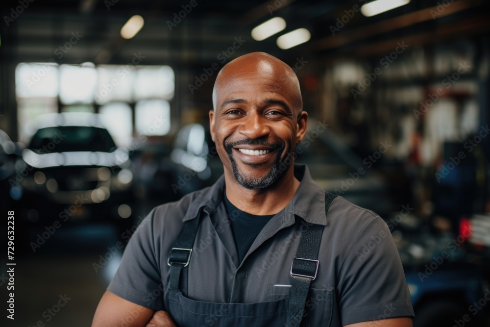 Smiling portrait of a middle aged car mechanic Smiling portrait of a middle aged car mechanic