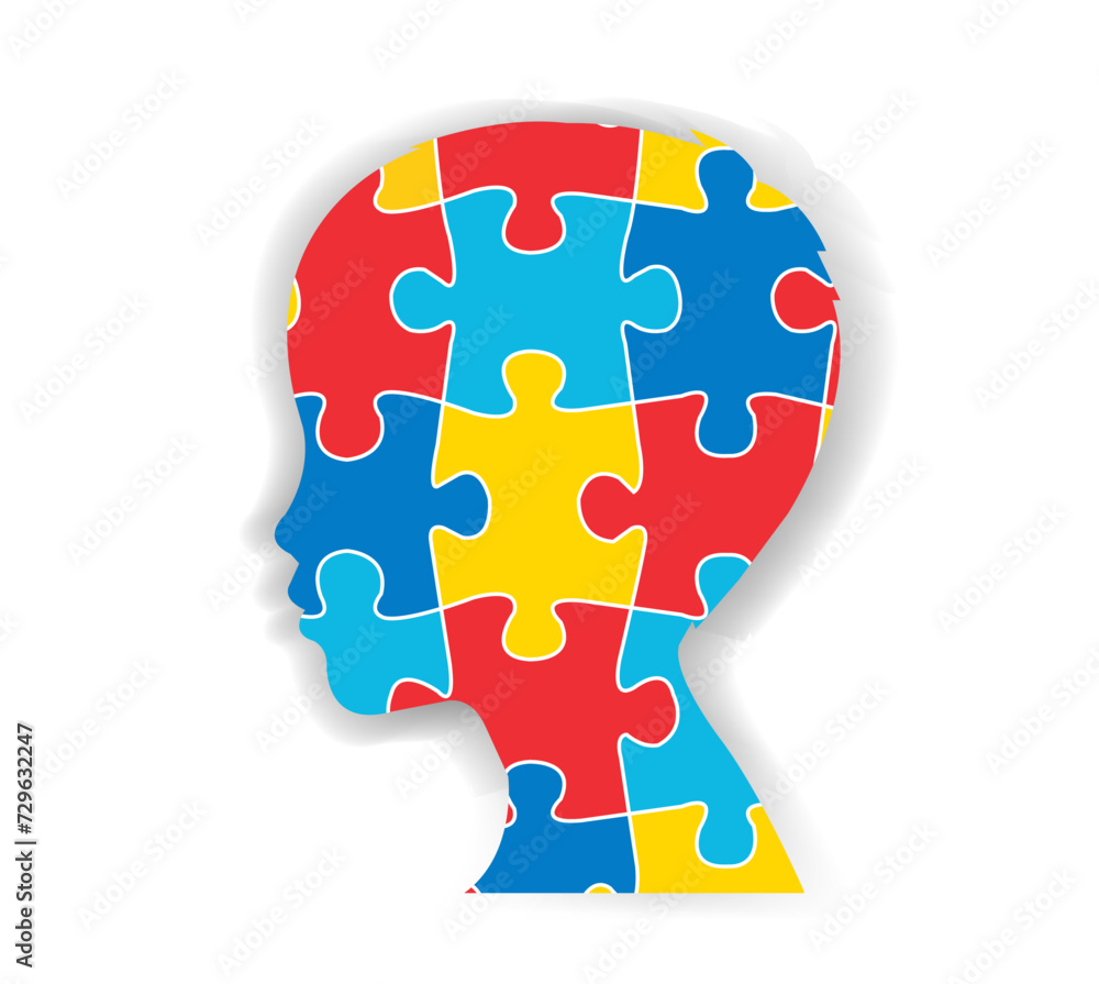Human Head Profile With Puzzle White Background Human Head Profile With Puzzle White Background