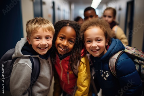 Group portrait of diverse children in elementary school