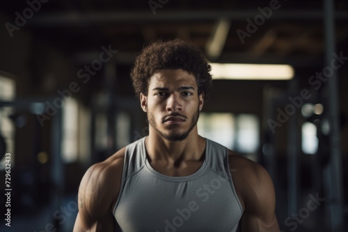 Confident young black male athlete standing in a gym