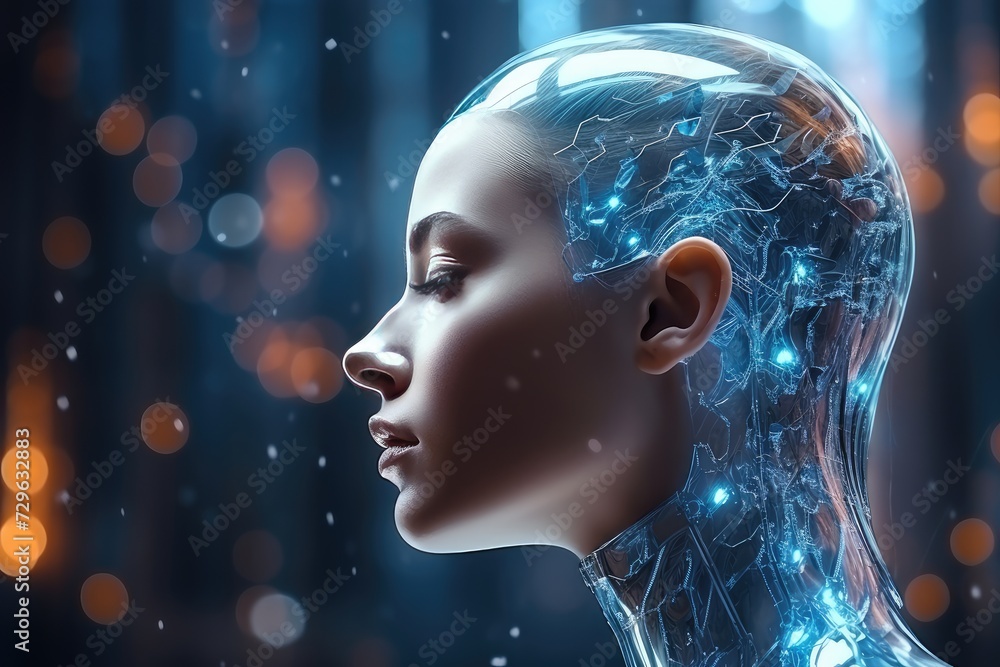 Side Profile View of a Female-Featured Humanoid Robot With Intricate Mechanics Side Profile View of a Female-Featured Humanoid Robot With Intricate Mechanics
