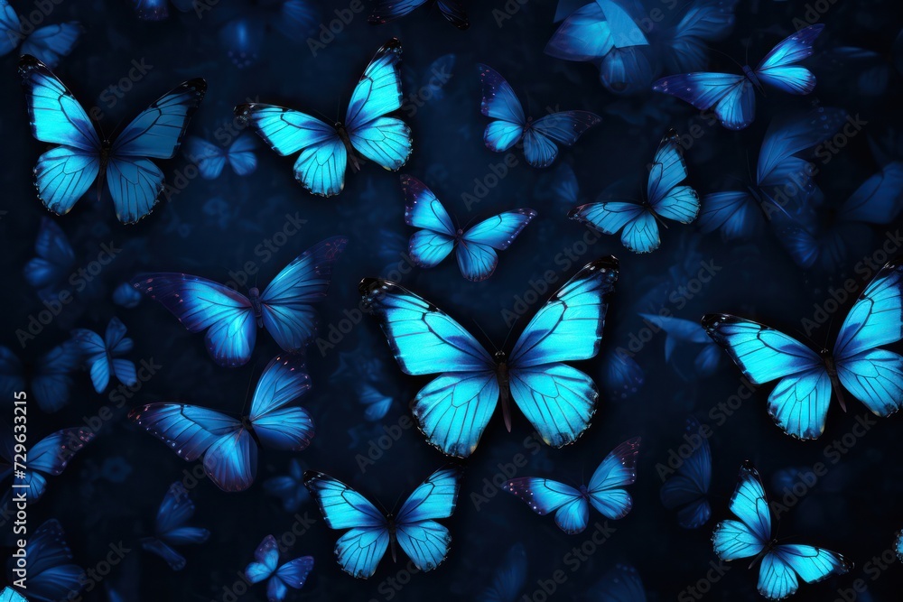 abstract background with blue neon butterflies banner space for text abstract background with blue neon butterflies banner space for text
