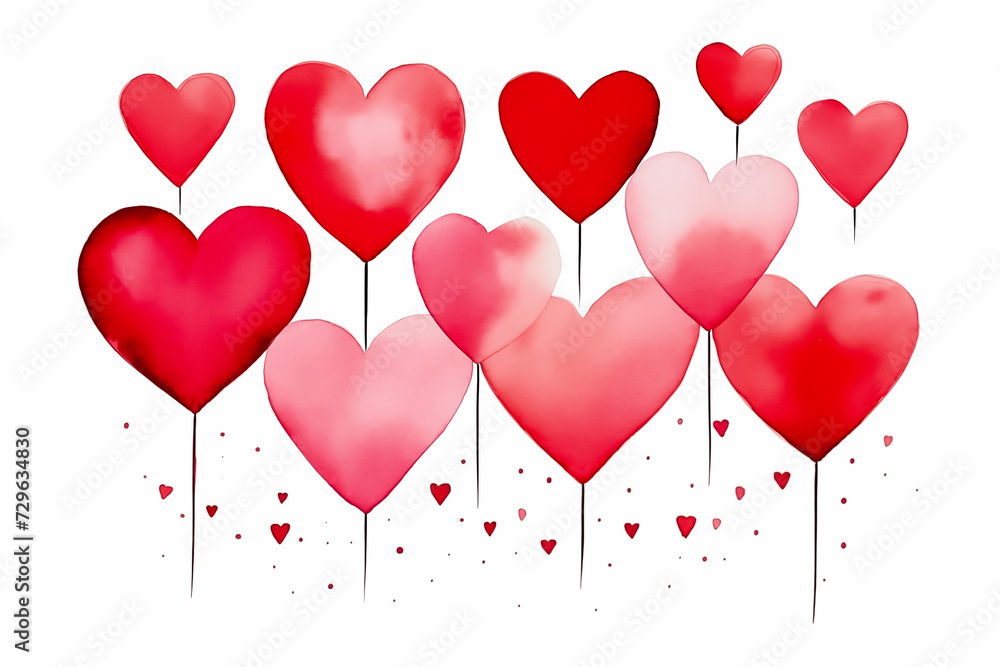 Heart-shaped balloons on white background. Valentines Day Concept.