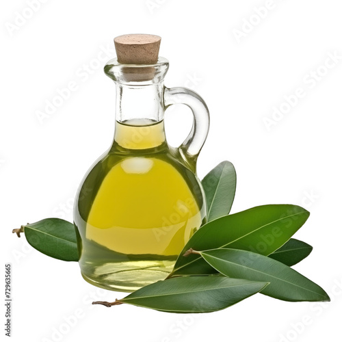 fresh raw organic bay leaf oil in glass bowl png isolated on white background with clipping path. natural organic dripping serum herbal medicine rich of vitamins concept. selective focus