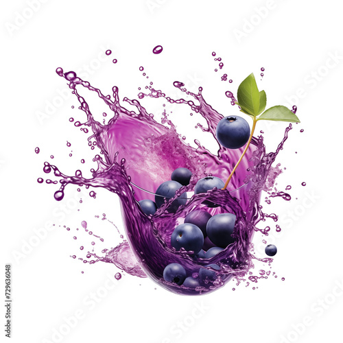 realistic fresh ripe acai with slices falling inside swirl fluid gestures of milk or yoghurt juice splash png isolated on a white background with clipping path. selective focus photo