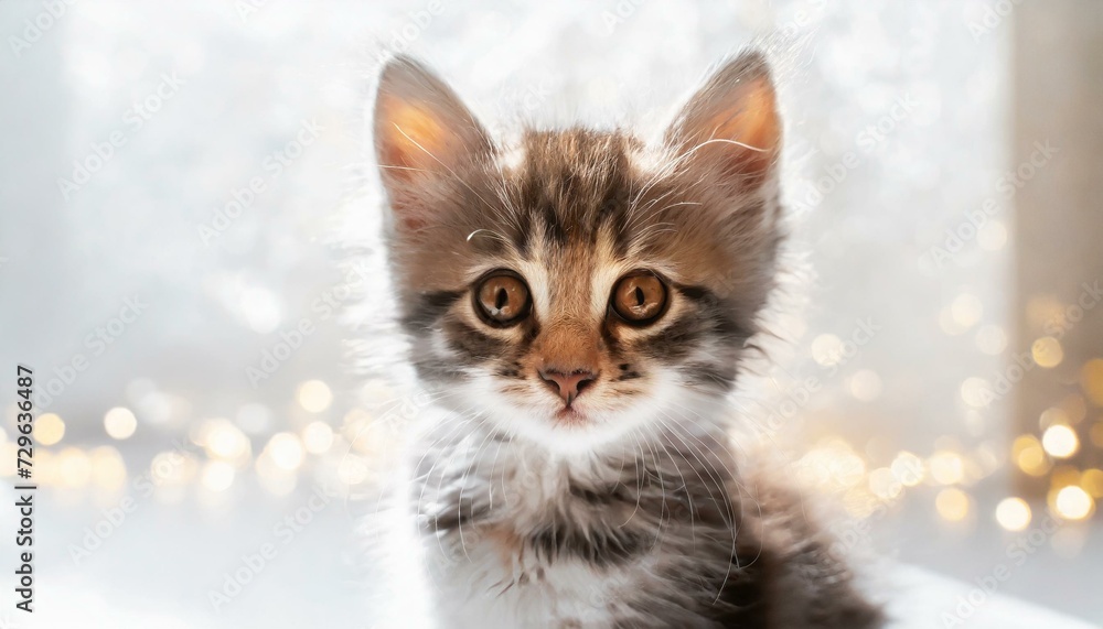 portrait of a kitten in white shiny background