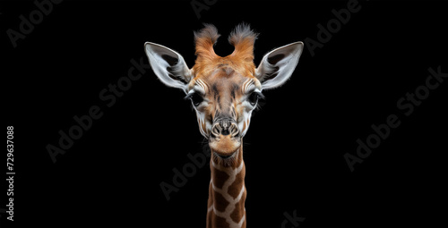 Giraffe puppy animal face portrait on black background
