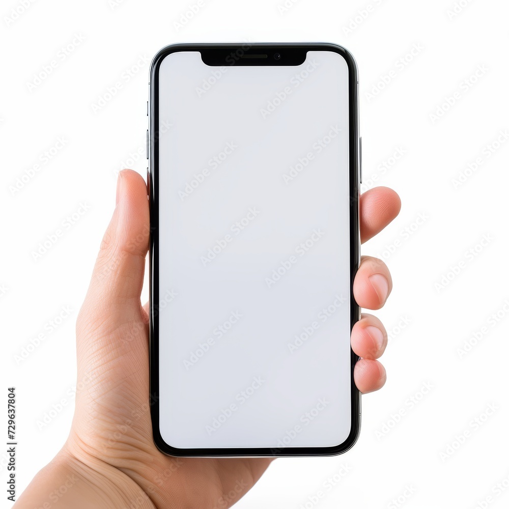 Hand holding a modern smartphone with blank screen for mockup design Hand holding a modern smartphone with blank screen for mockup design
