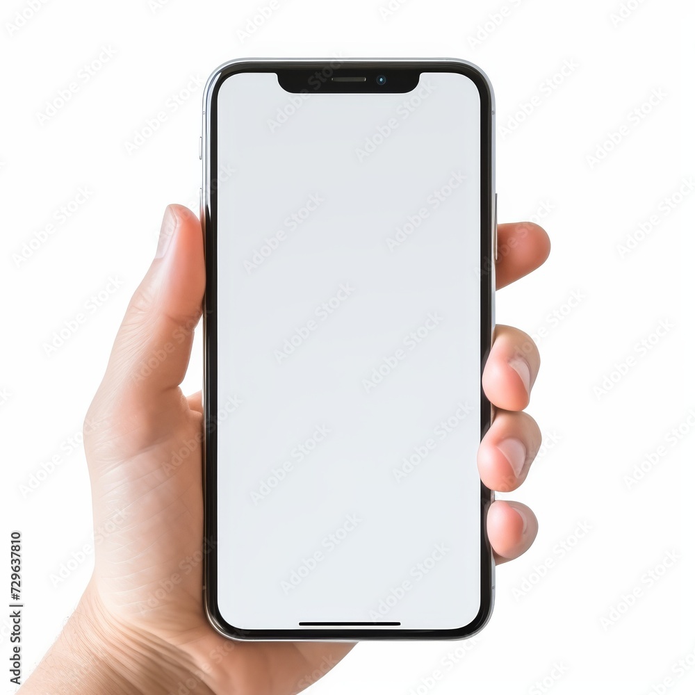 Hand holding a smartphone with blank screen for technology and connectivity concepts Hand holding a smartphone with blank screen for technology and connectivity concepts