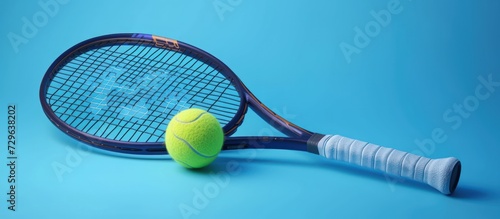 3D Realistic a a tennis racket and Ball in Isolated vibrant color Background. AI generated image © prastiwi