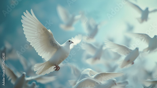 white dove in the clouds as a symbol of peace