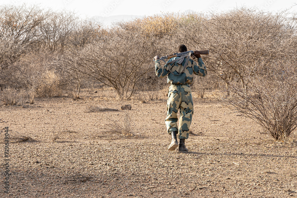 An armed ranger in Awash National Park, Ethiopia