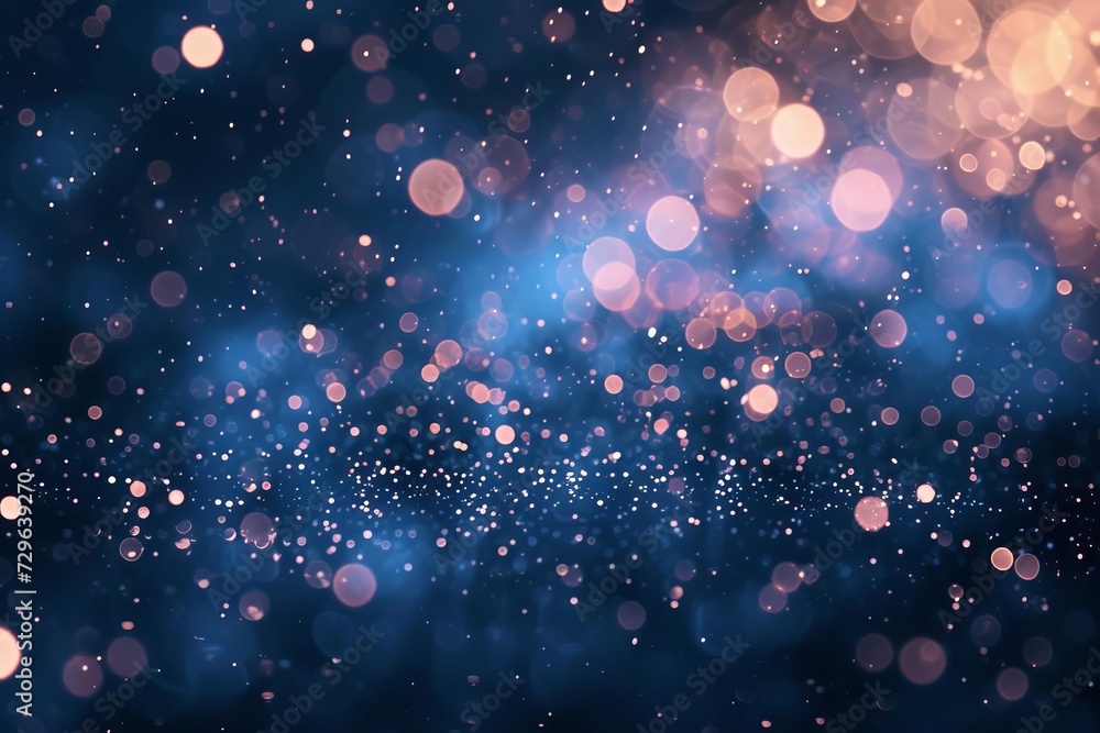 Soft abstract background with navy blue and rose gold particles. elegant christmas bokeh lights on a dark background. luxurious foil texture. festive concept Soft abstract background with navy blue and rose gold particles. elegant christmas bokeh lights on a dark background. luxurious foil texture. festive concept