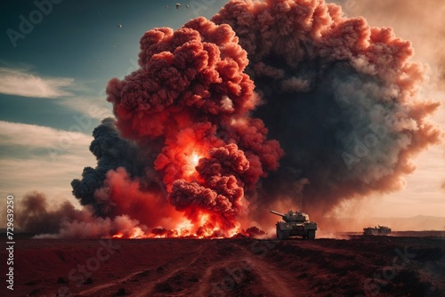 An Erupting Tank Releases a Massive Cloud of Smoke and Steam. Generative AI.