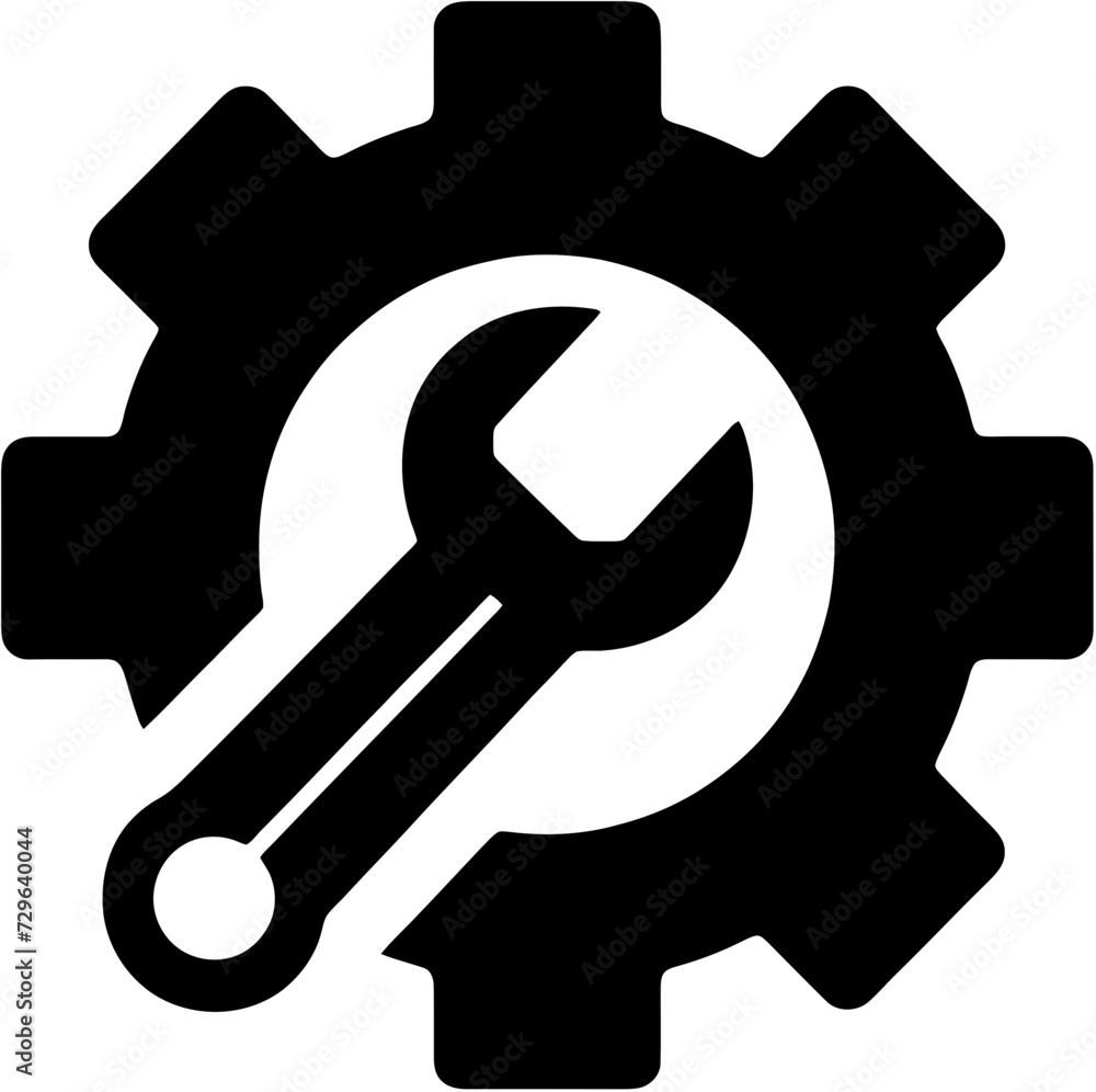 Mechanical Gear and Wrench Silhouette Mechanical Gear and Wrench Silhouette
