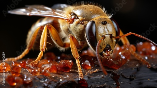 Macro Photography of Bee on Amber Droplets © SpiralStone