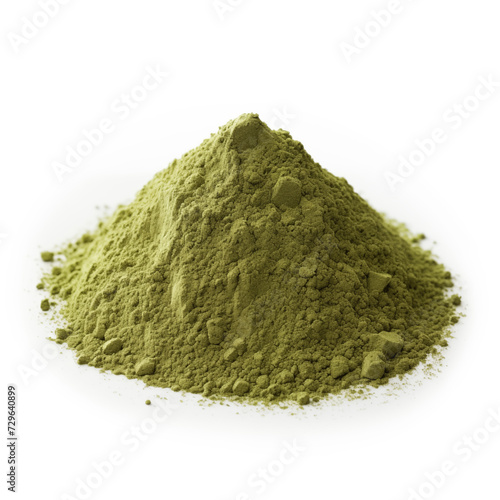 close up pile of finely dry organic fresh raw bayberry powder isolated on white background. bright colored heaps of herbal, spice or seasoning recipes clipping path. selective focus photo