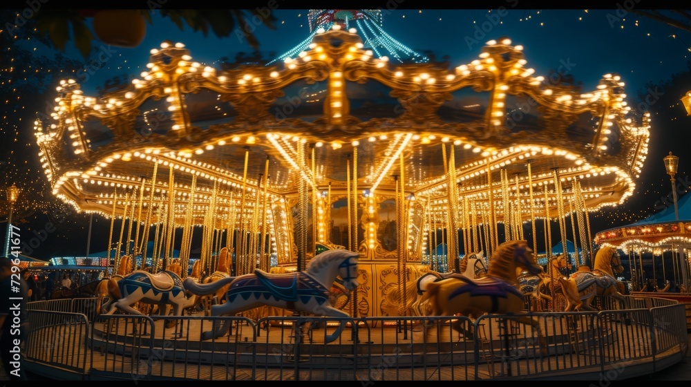 symmetrical carnival entrance showing a carousel symmetrical carnival entrance showing a carousel