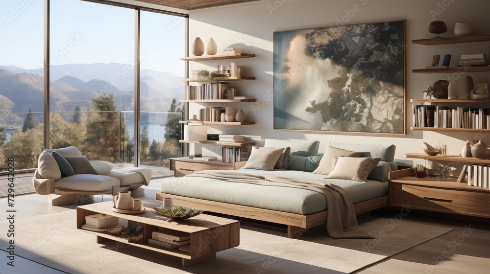 Design a guest room with a comfortable pullout couch and thoughtful