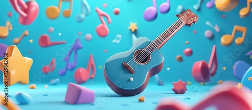 3d rendering Music Instrument a guitar illustration in cartoon plastic Style. AI generated image