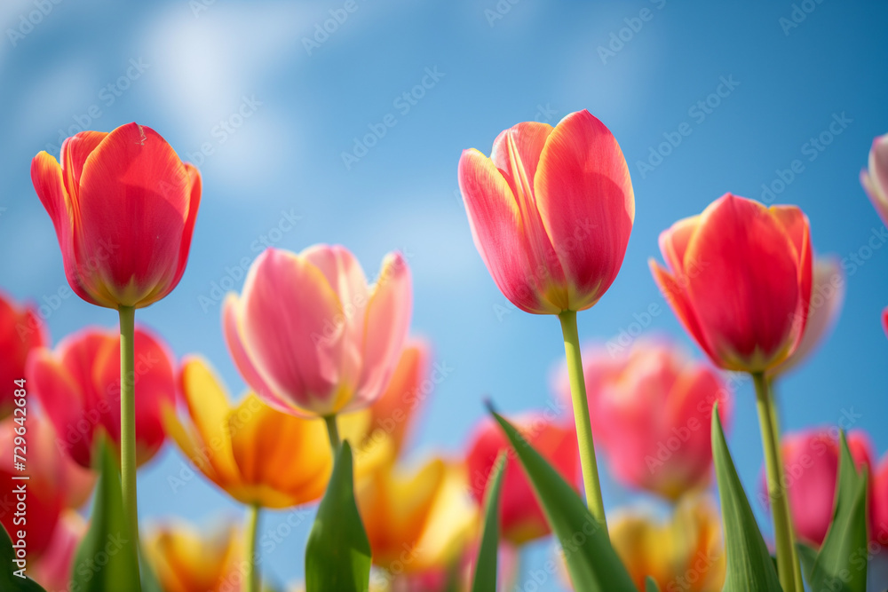 Vibrant Tulips Reaching for the Sky. A flower spring Spectacle in the field. Vibrant Tulips Reaching for the Sky. A flower spring Spectacle in the field.